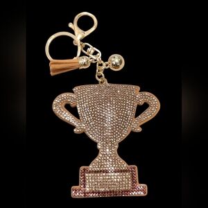 Gold Trophy Bag Charm Keychain with Rhinestones
